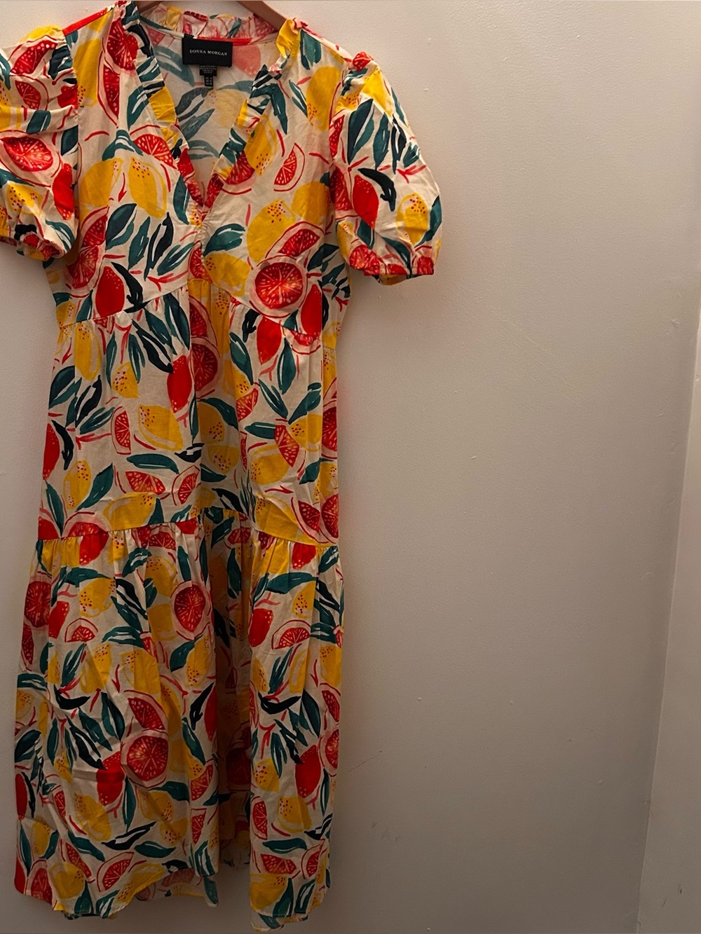 DONNA MORGAN Cotton Citrus Ruffle Print Maxi Dress